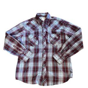Vintage Wrangler Large Pearl Snap Burgundy Plaid  Shirt